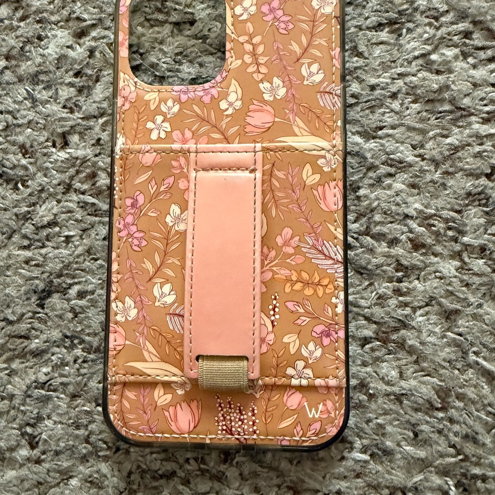 Pink and Tan Floral Phone Case with Strap
